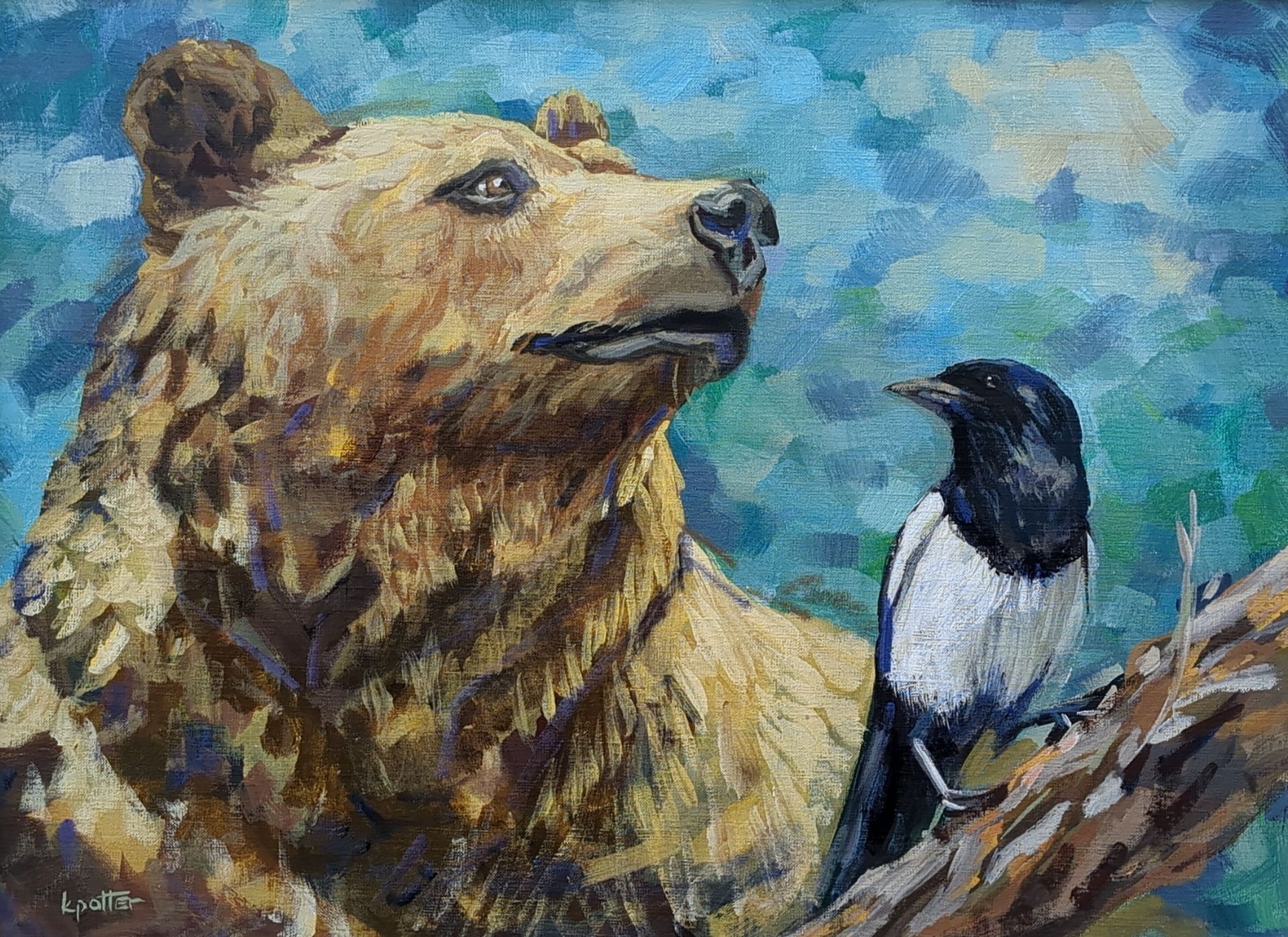 Bear and magpie painting
